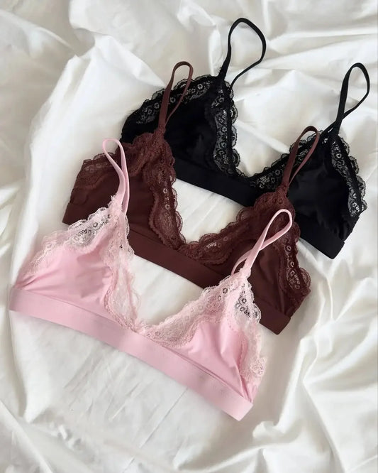 Lace V-neck Bra Set Women Summer Chic Gorgeous Breathable and Skin-friendly Lingerie Sets Sweet Chic Solid underwear Outfit
