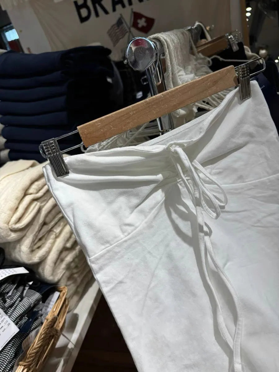 Cute White Drawstring Folds Strapless Tank Top Women Summer Cotton Slim All-match Camis Female Sweet Preppy Style Vest Y2K Tops