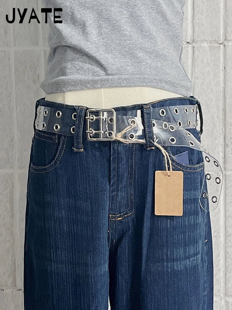 Retro Metal Buckle PU Black Belt Women New Streetwear Casual Rock n Roll Punk Preppy Style Vintage Chic Belts Y2K