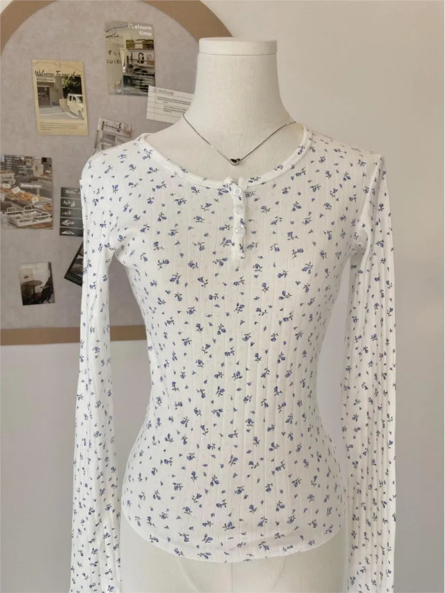 Sweet Solid Hollow Out T-shirts Femme Y2K Button Casual Basic Slim Long Sleeve Tees Women Preppy Style Vintage Cute Tops Clothes