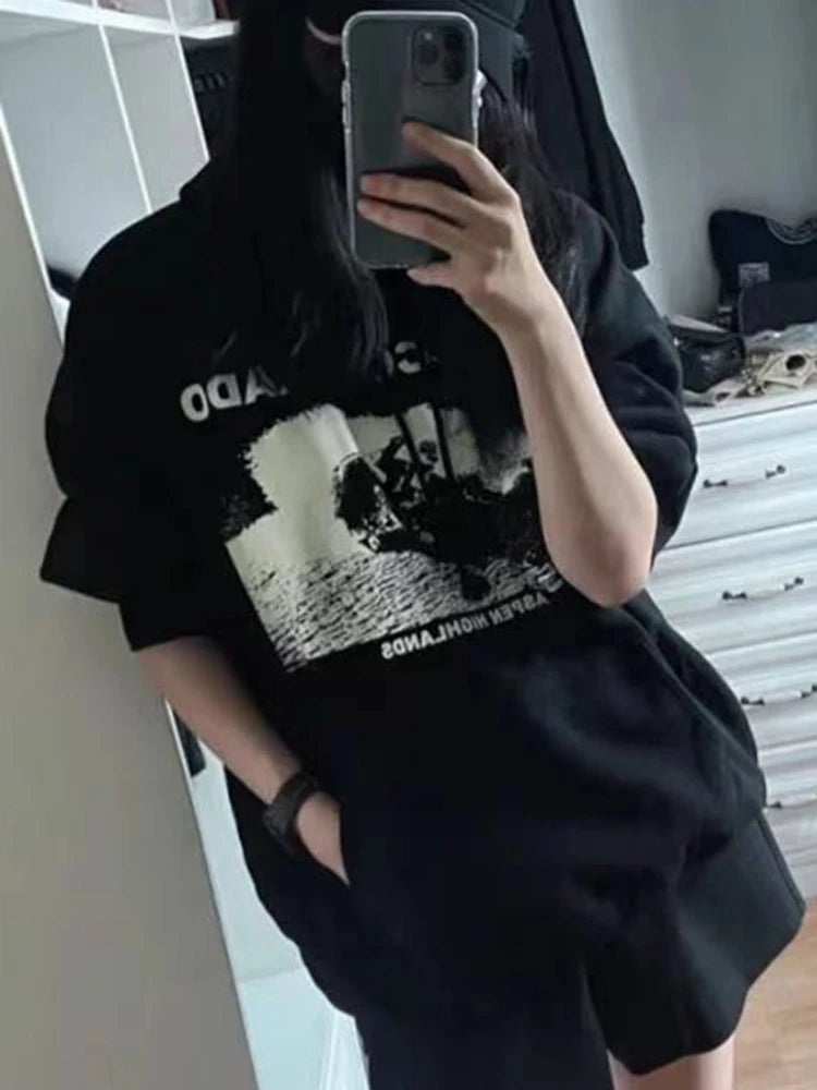 Classic Letter Graphic Print Sweatshirts Women Cotton Warm Casual Streetwear Pullover Tops Fashion Vintage Y2K Oversized Hoodies