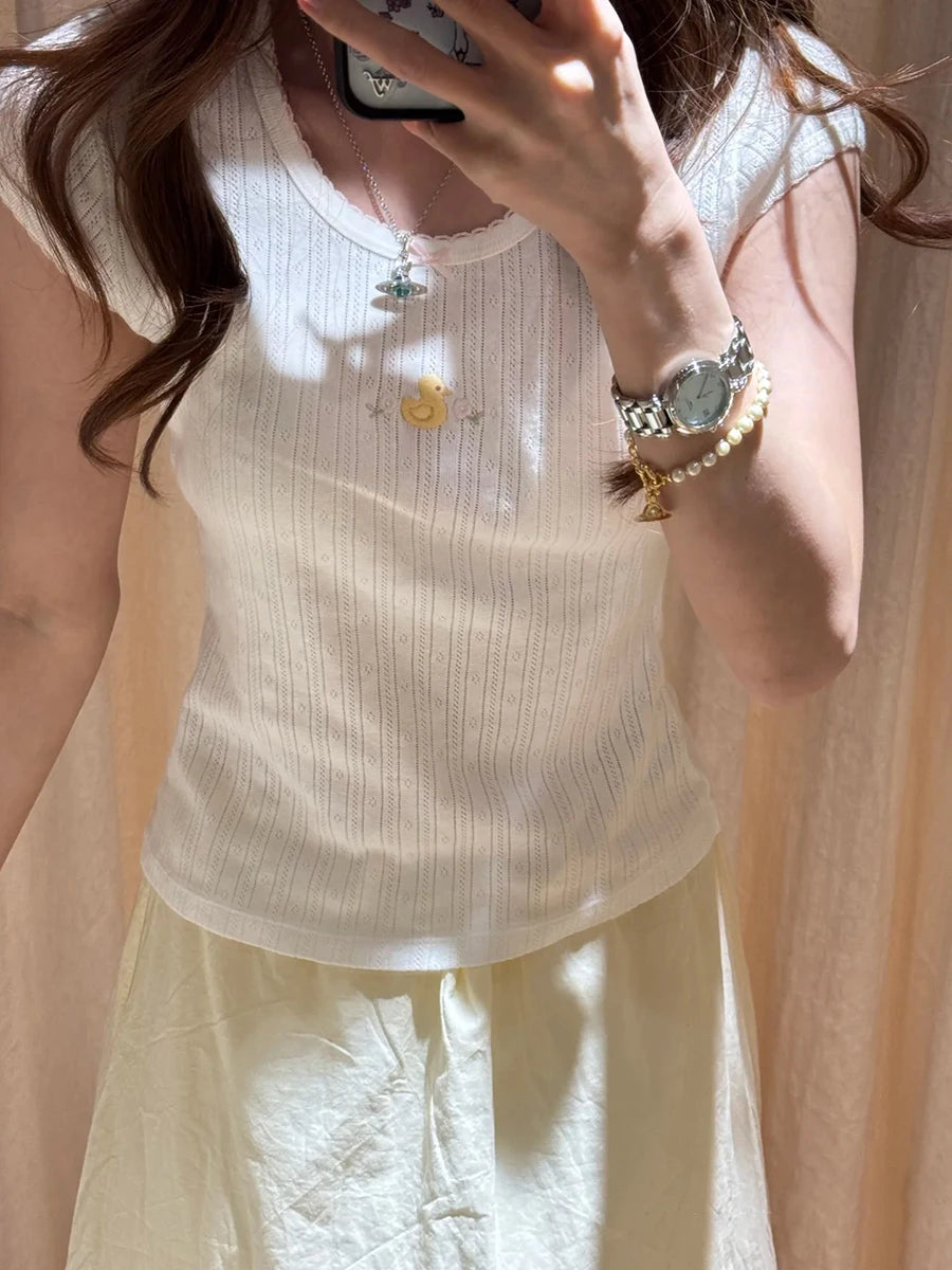 Duck Bow Eleyet Crop Tops Women Summer Cotton O-neck Casual Short Sleeve Tees Vintage Basic Streetwear T-shirts Y2K