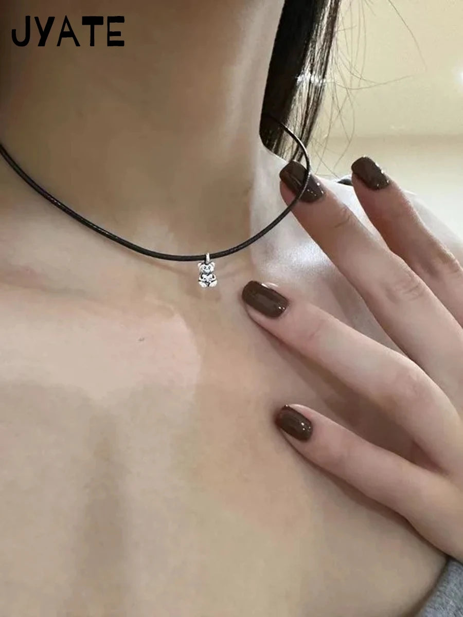 Little Bear Plated Silver Pendant Necklace Girl New Streetwear Harajuku Punk Charms Jewelry Chains Women Vintage Cute Choker Y2K