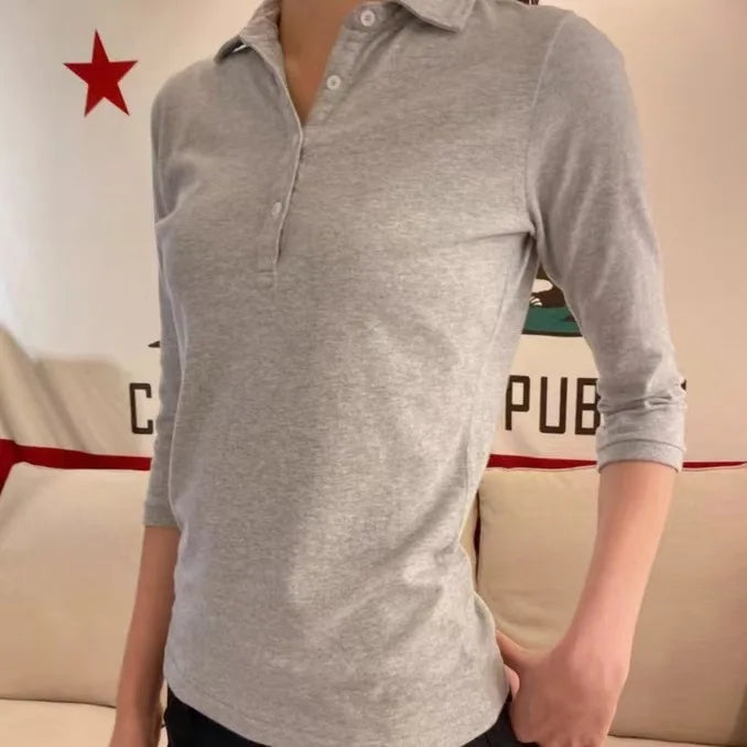 Vintage Navy Cotton Half Sleeve Button Tees Women Summer New Casual Turn-down Collar Tops Female Sweet Preppy Style T-shirts Y2K