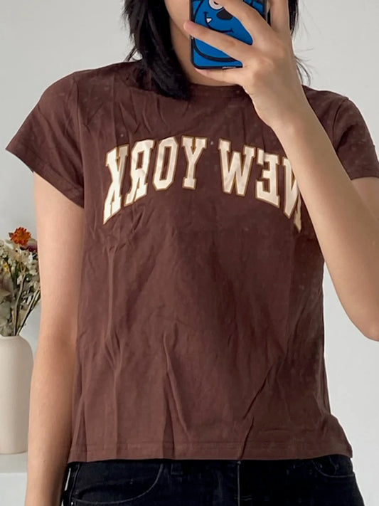 Letter Print Crop Tops Women Summer Casual Streetwear Simple Cotton O-neck Slim Short Sleeve Tees Vintage American Chic T-shirts