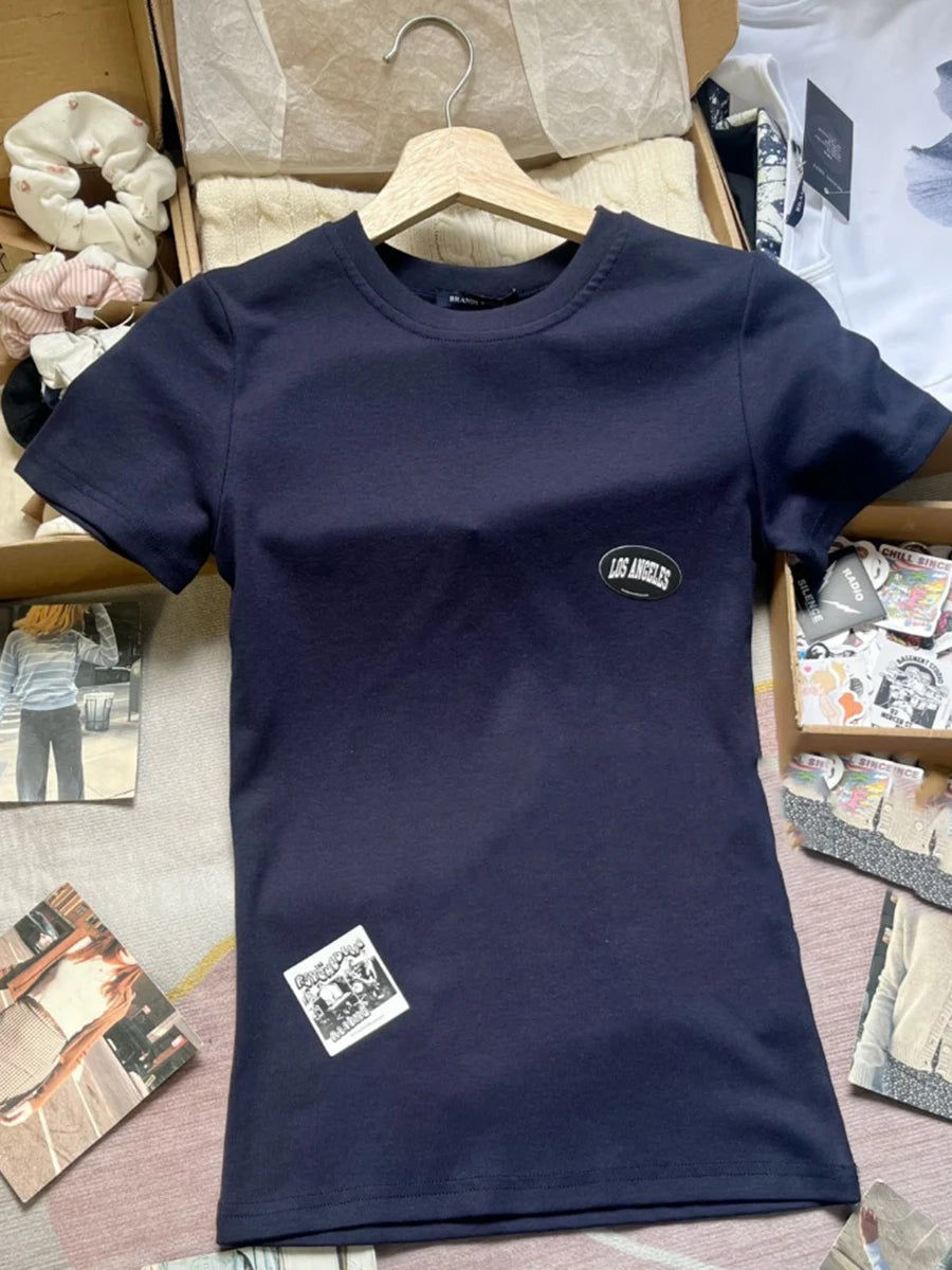 Solid O-neck Short Sleeve Tees Women Summer Casual Slim Simple Basic Cotton Soft T-shirts Preppy Style All-match Tops Y2K
