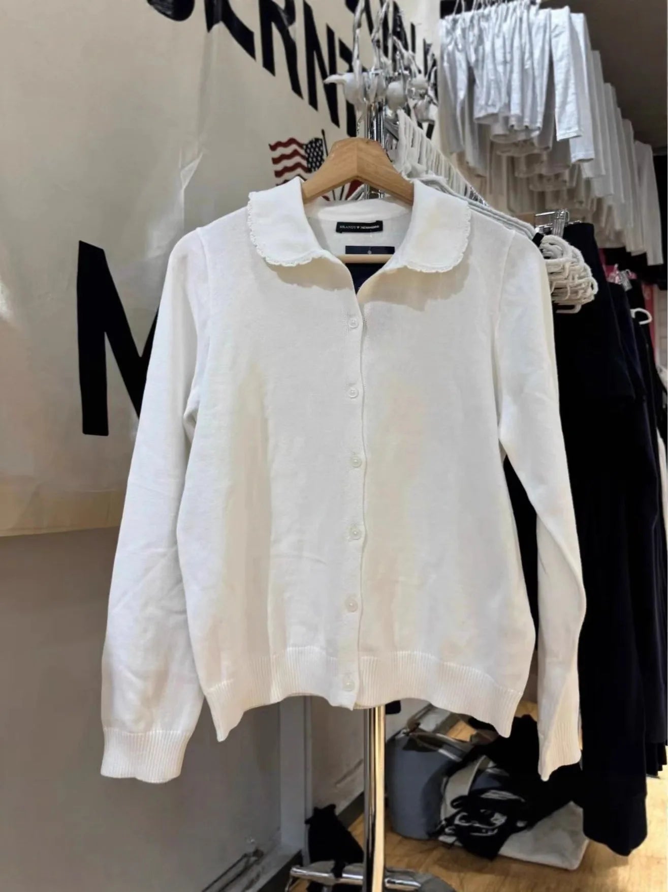 Simple Gray Pocket Babydoll Top Cardigan Women Autumn New Peter Pan Collar Cotton Knitted JumperPreppy Style  Sweet Cute Sweater