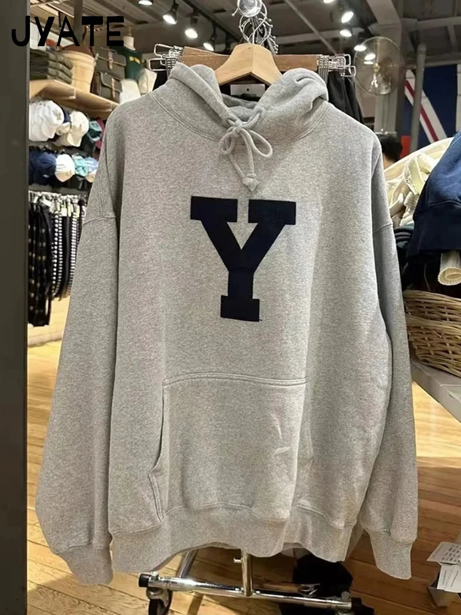 New Sweet Cute Little Bear Embroidery Beige Loose Hoodies Women Pocket Streetwear Cotton Pullover Tops Vintage Chic Sweatshirts
