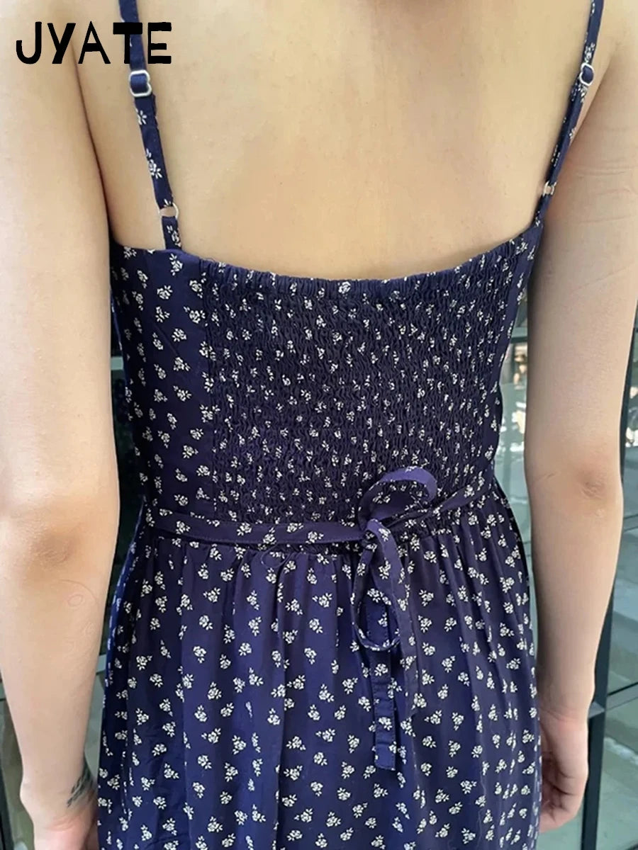 Vintage Floral Print Lace-up Sleeveless Dress Women Summer Cotton Preppy Style Casual A-line Vestidos Sweet Cute Mini Dresses