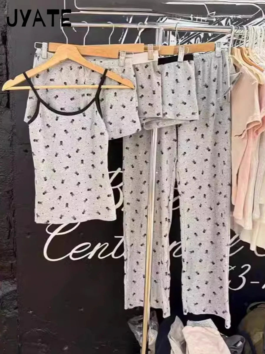 Skull Print Cotton Soft Long Pants Women New Harajuku Casual Elastic High Waist Pajama Straight Pant Vintage Chic Y2K Trousers