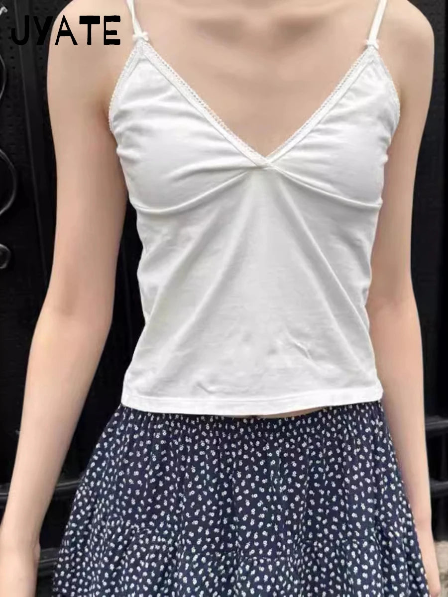 Sweet Bow Lace Trim Camisole Women Summer New Cotton Chic Casual Slim Preppy Style Cropped Vest Vintage Cute Basic Tank Tops Y2K