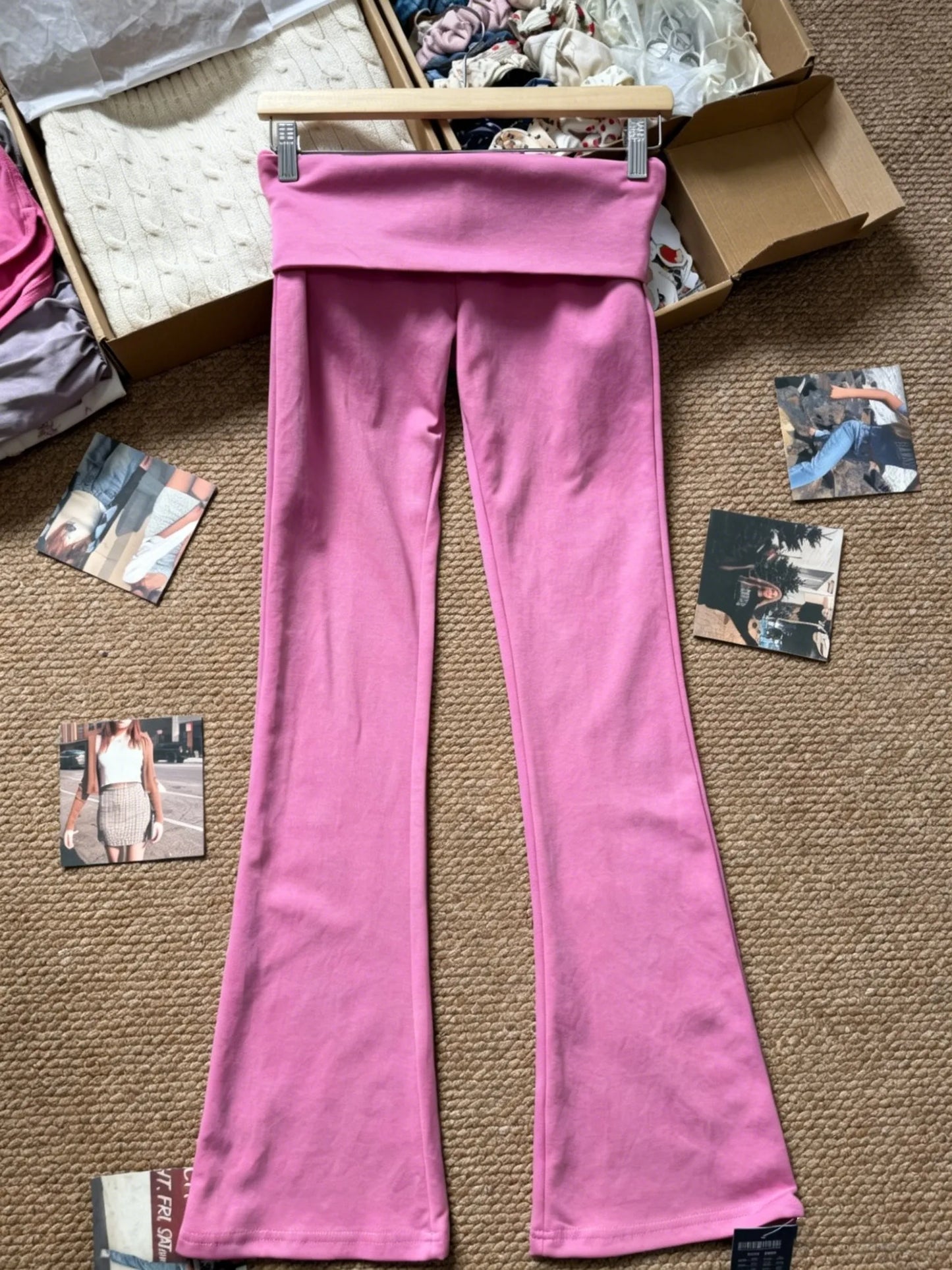 Solid Flip Up Skinny Cotton Yoga Pants Women Casual Simple Elastic High Waist Flare Pant Sweet Cute Straight Sport Trousers Y2K