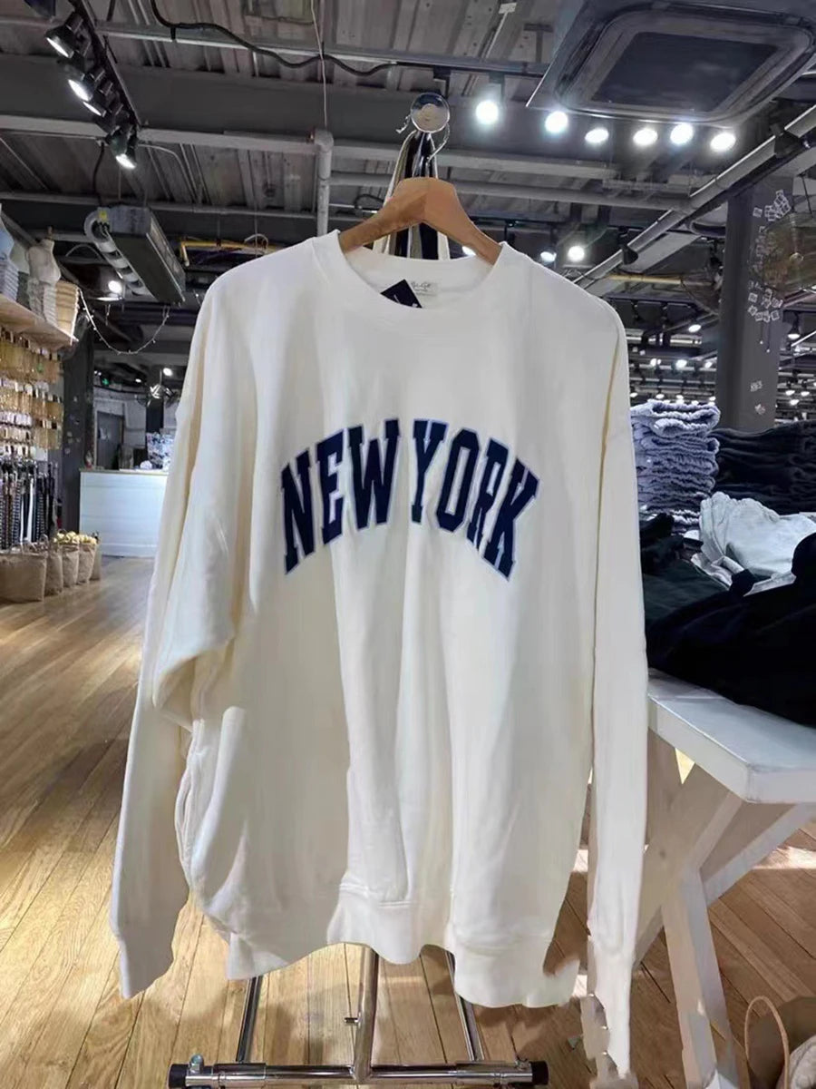 Letter Embroidery Sweatshirts Women Autumn New Casual O-neck Flag Long Sleeve Hoodies Vintage Harajuku Chic Pullover Top Y2K
