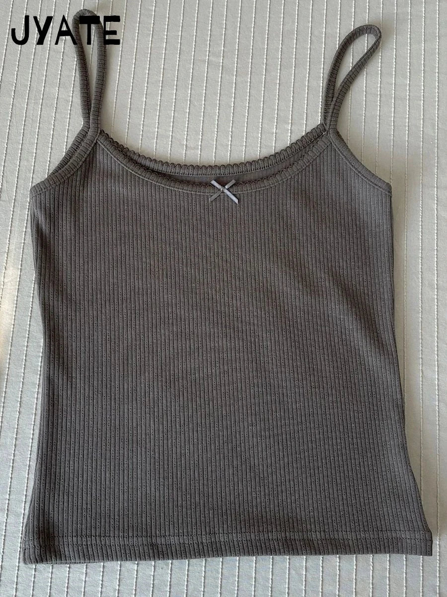 Lace Trim Floral Eyelet Tank Tops Women New Summer Cotton Bow Slim Preppy Style Cropped Vests Sweet Vintage Chic Camisole Y2K