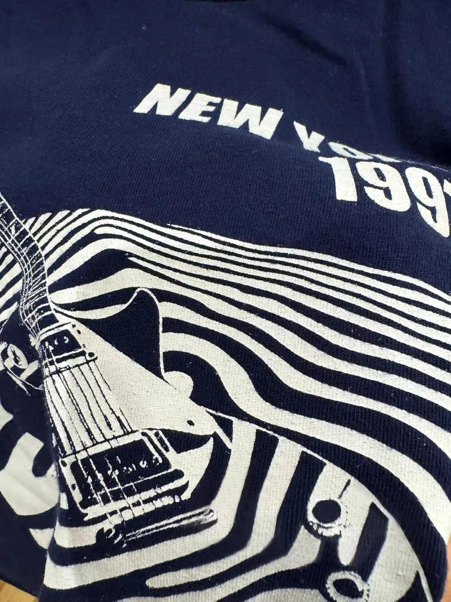 Navy Guitar Print Slim T-shirts Women Summer New Casual Streetwear O-neck Short Sleeve Tees Vintage Preppy Style Cotton Y2K Tops