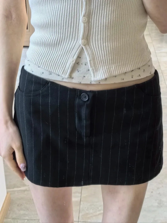 Striped Low Rise Mini Skirts Women Summer Pockets Straight Streetwear Casual Slim Short Falda Female Sweet Chic Vintage Skirt