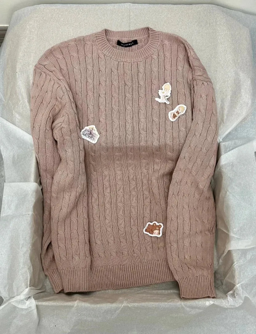 Twisted Flower Sweaters Women Autumn O-neck Cotton Casual Loose Long Sleeve Knitted Tops Vintage Preppy Style Sweet Pullover y2k