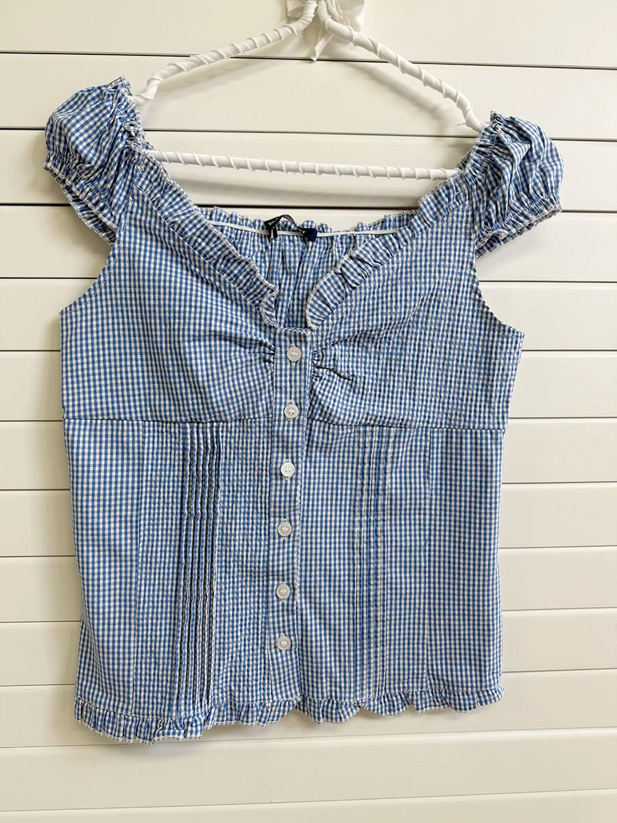 Cute Red Plaid Folds Blouse Tees Women Casual Single Breasted Ruffle Sleeveless Tank Tops Sweet Vintage Preppy Style Camisole