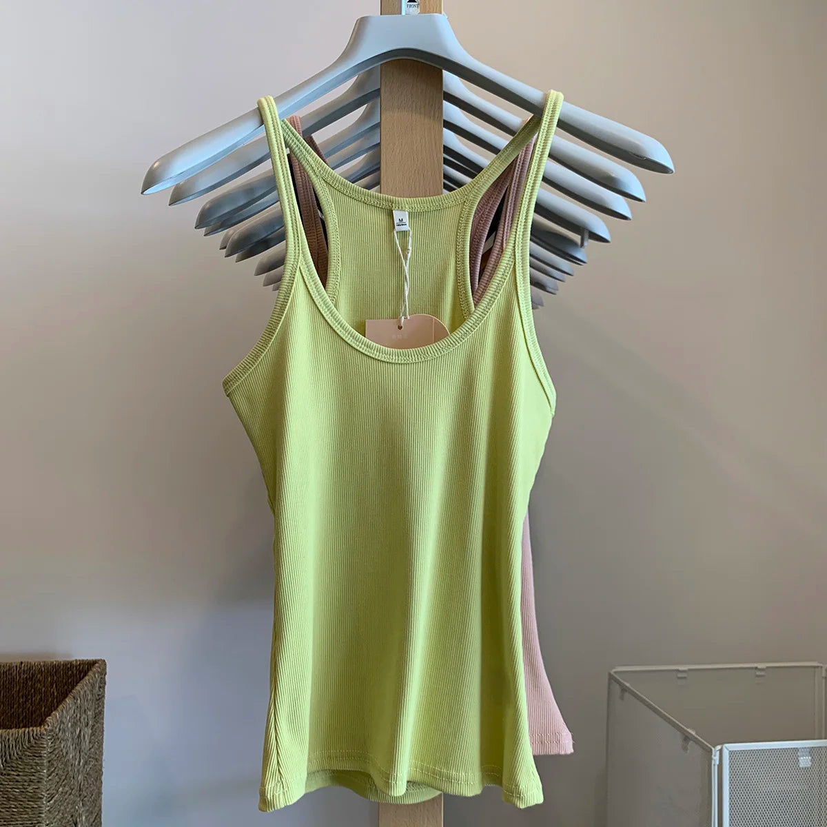 Vintage Solid Ribbed U-neck Tank Tops Women Summer New Streetwear Basic Sleeveless Vests Sweet All-matchCasual Slim  Camisole