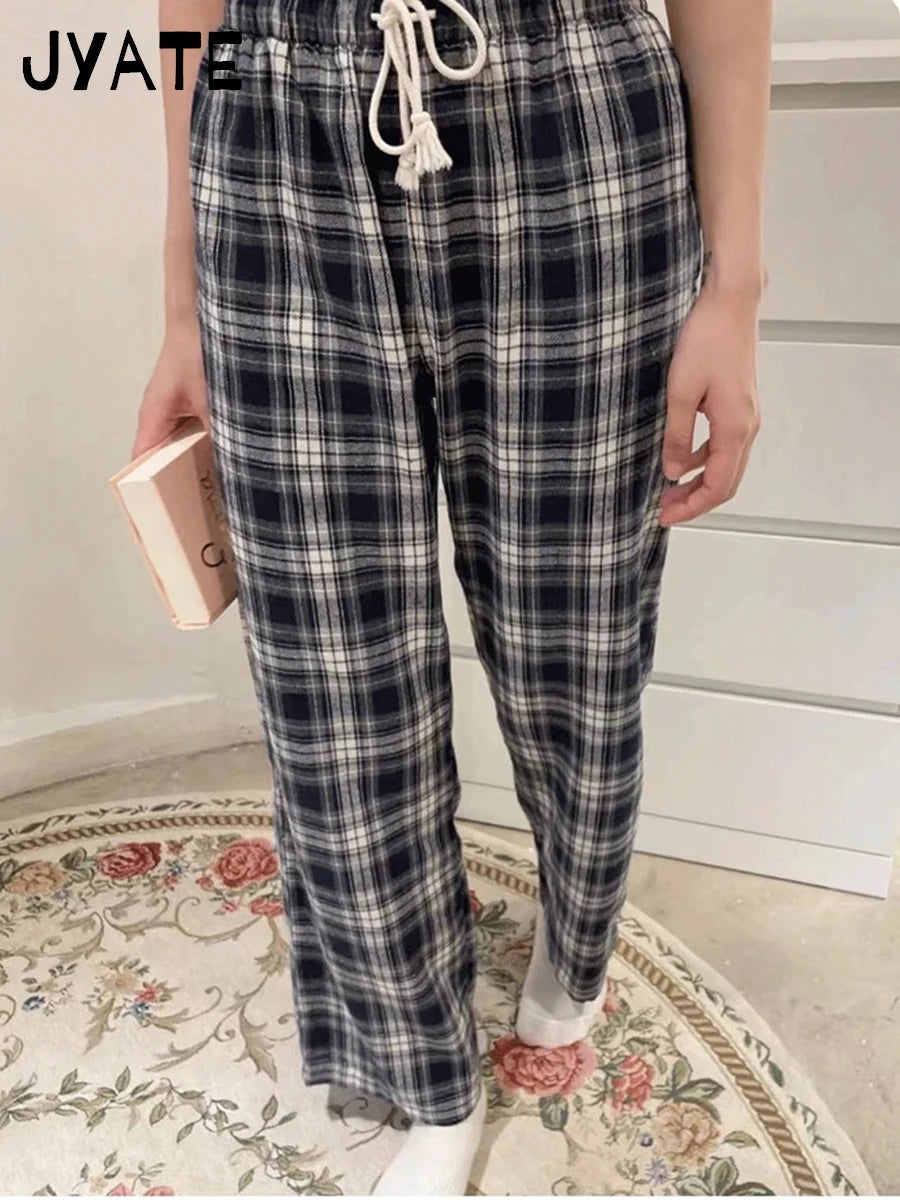 Fashion Blue Striped Drawstring Straight Sport Pants Women New Chic Elastic High Waist Long Pant Casual Sweet Loose Trousers Y2K