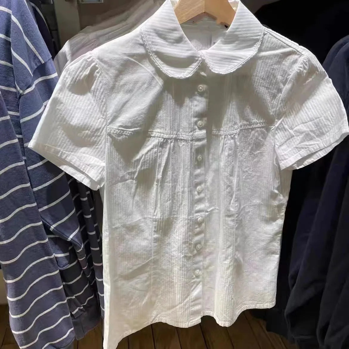 Sweet Red Floral T-shirt Blouse Woman Summer Pan Collar Single Breasted Short Sleeve Tees Casual Vintage Cute Slim Tshirt Tops