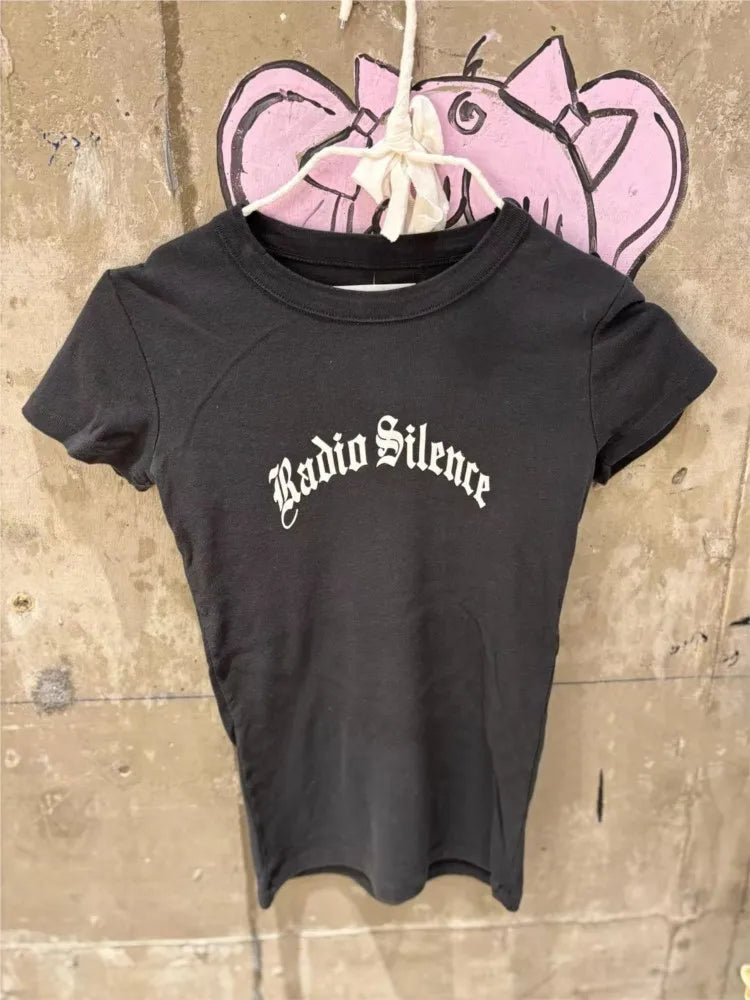 Fashion Letter Print T-shirts Women Summer Casual Slim Cotton O-neck Short Sleeve Tees Vintage Streetwear Simple Tshirt Y2K