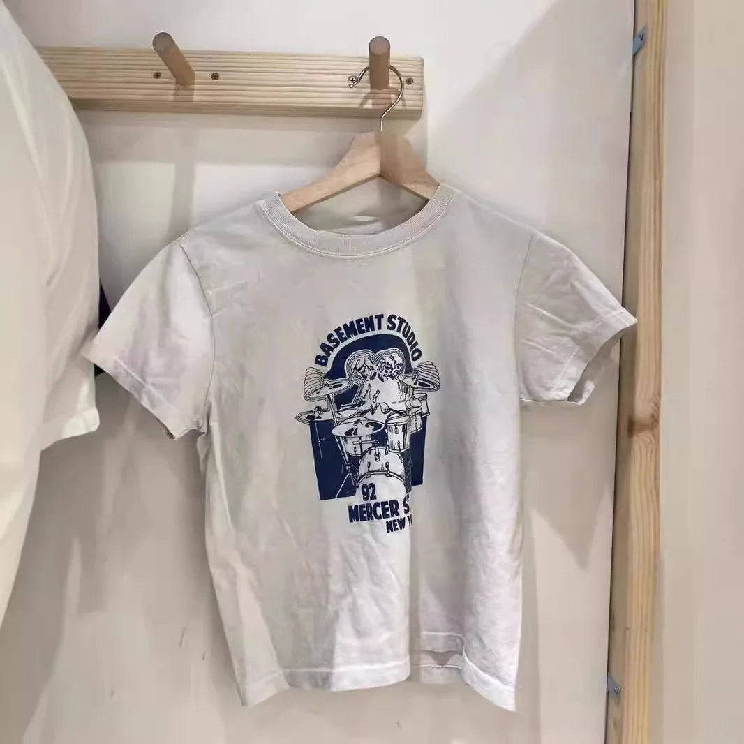 Graphic Print Short Sleeve Tees Women Summer Simple Casual Streetwear Cotton O-neck Slim Tops American Vintage T-shirts Y2K