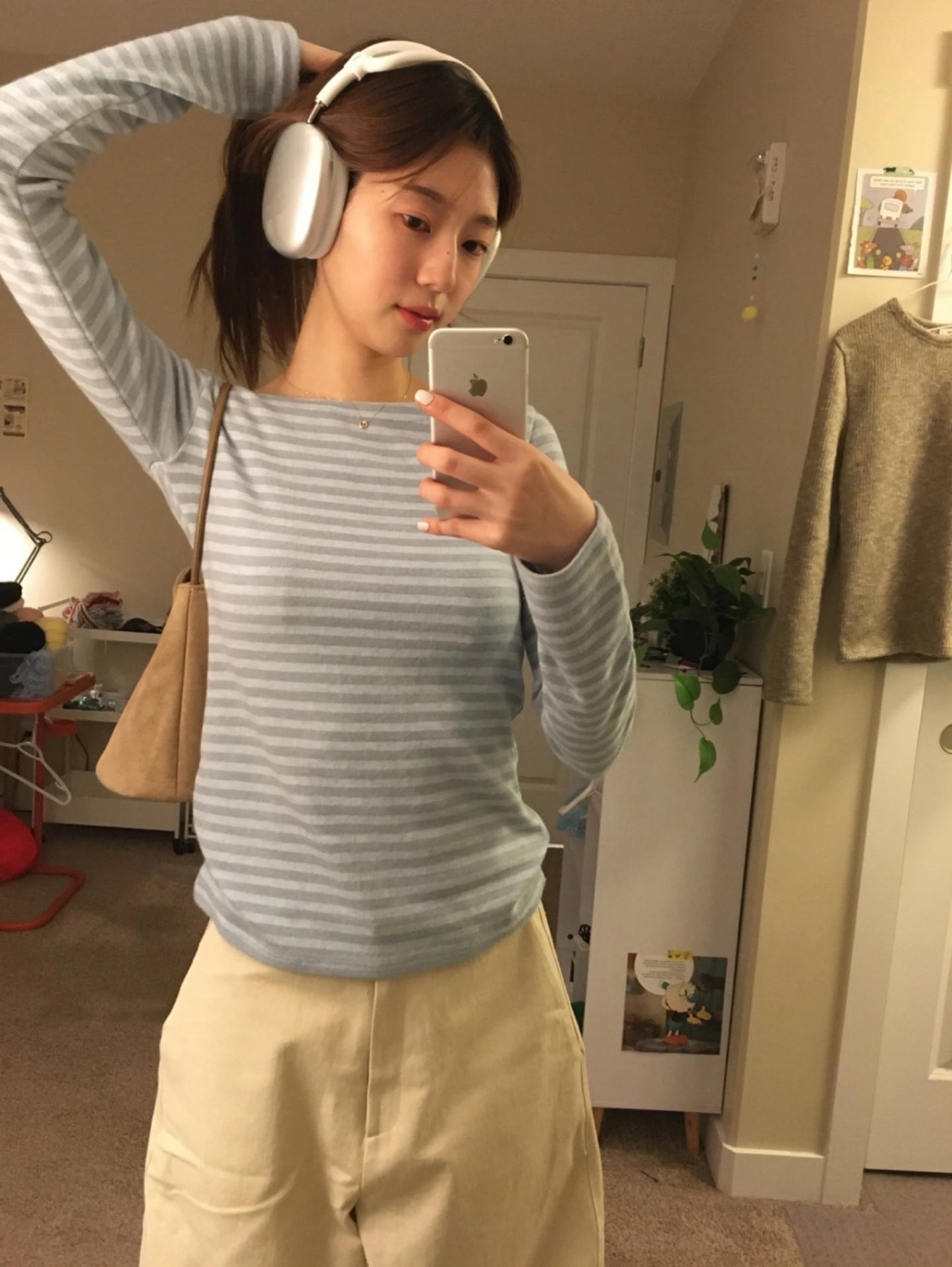 Striped Slim Long Sleeve Tees Women Casual Simple Cotton Crew Neck Tshirt New Tops Clothes Sweet Cute Preppy Style T-shirts Y2K