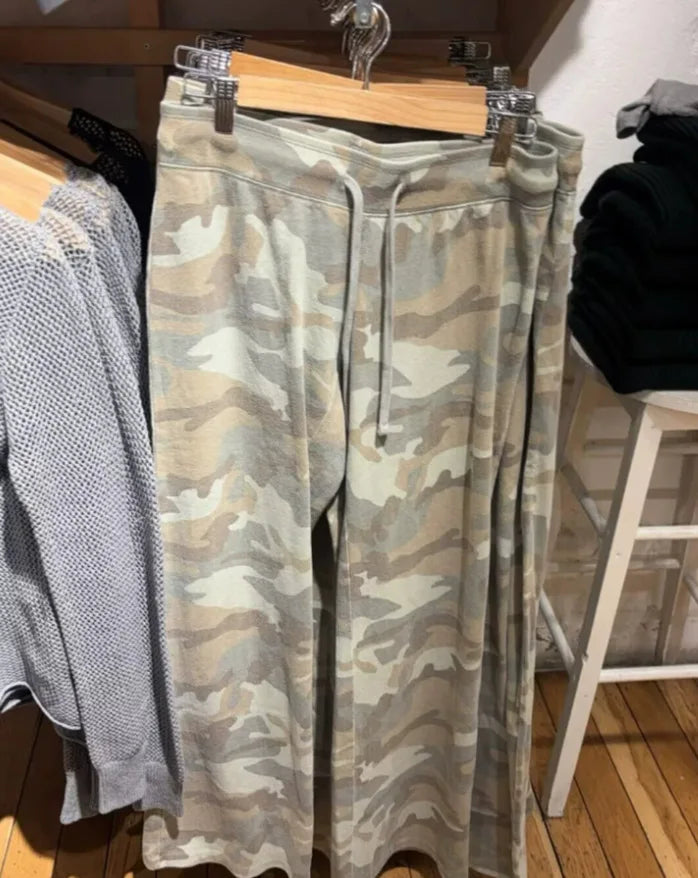 Camouflage Raw Hem Wide Leg Long Pants Women Cotton Drawstring High Waist Joggers Sweatpants Vintage Streetwear Loose Trousers