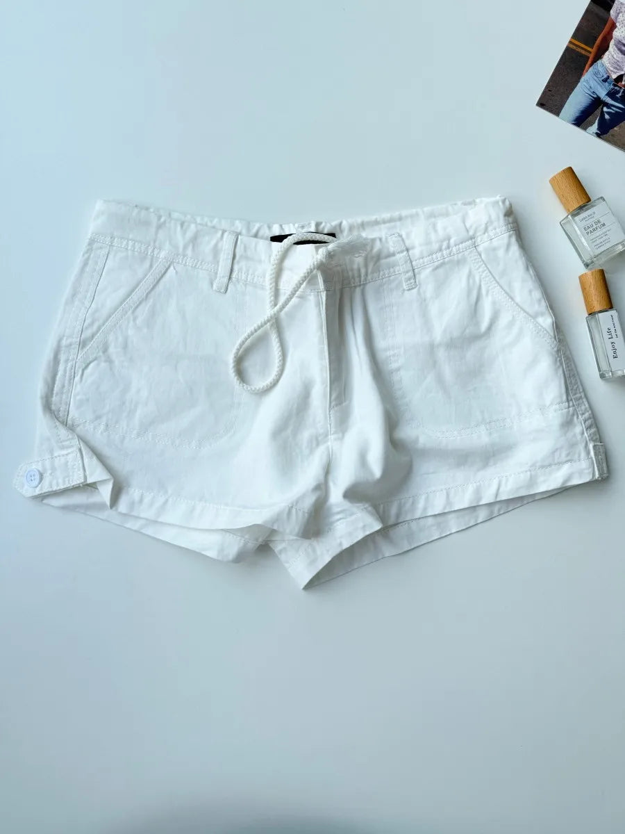 Solid Cotton Short Pants Women Summer Casual Pocket Button Straight Waist Sweatshort Sweet Chic Preppy Style Cargo Shorts Y2K