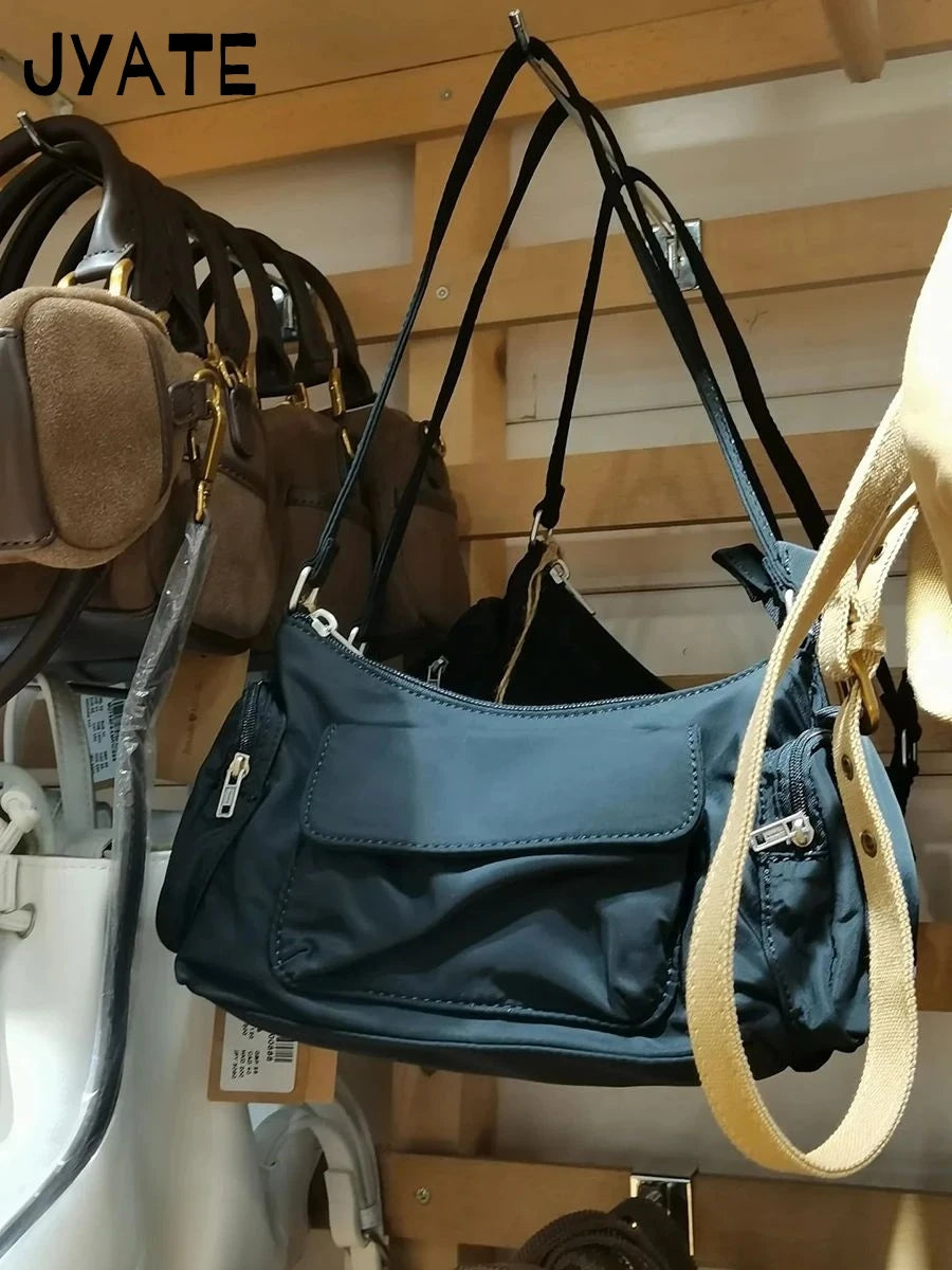 Vintage Denim Shoulder Bag Women New Cute Pockets High Zipper High Quality Ladies Bags Streetwear Chic Preppy Style Handbags Y2K