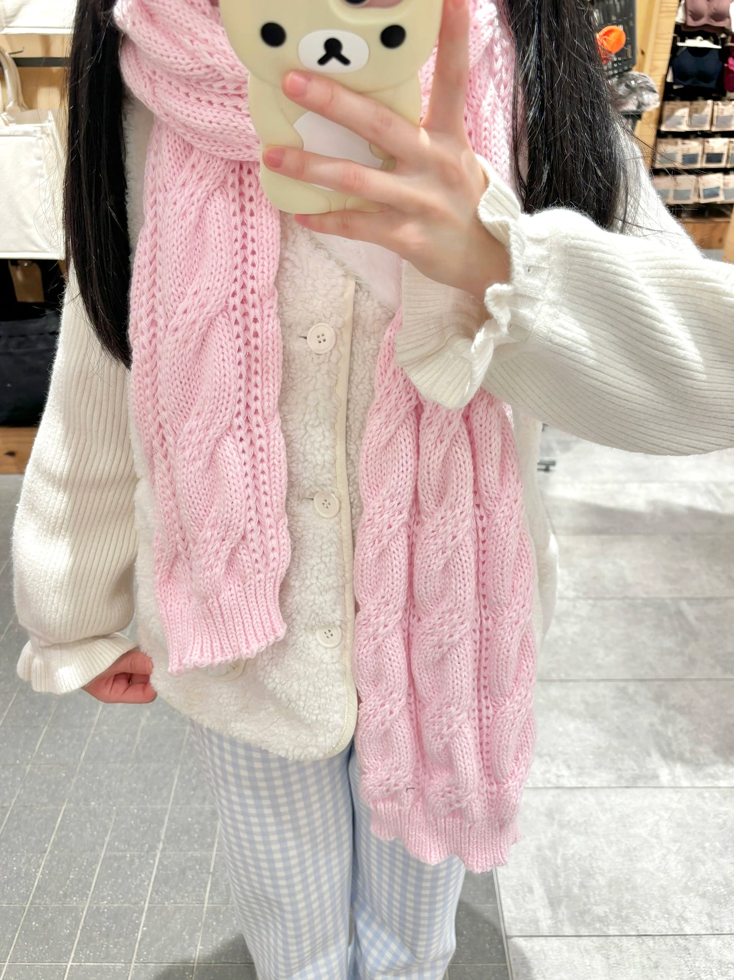 New Beige Tassel Twisted Flower Knitted Scarf Women Autumn Winter Unisex Thick Warm Solid Color Long Scarves Sweet Tassels Scarf