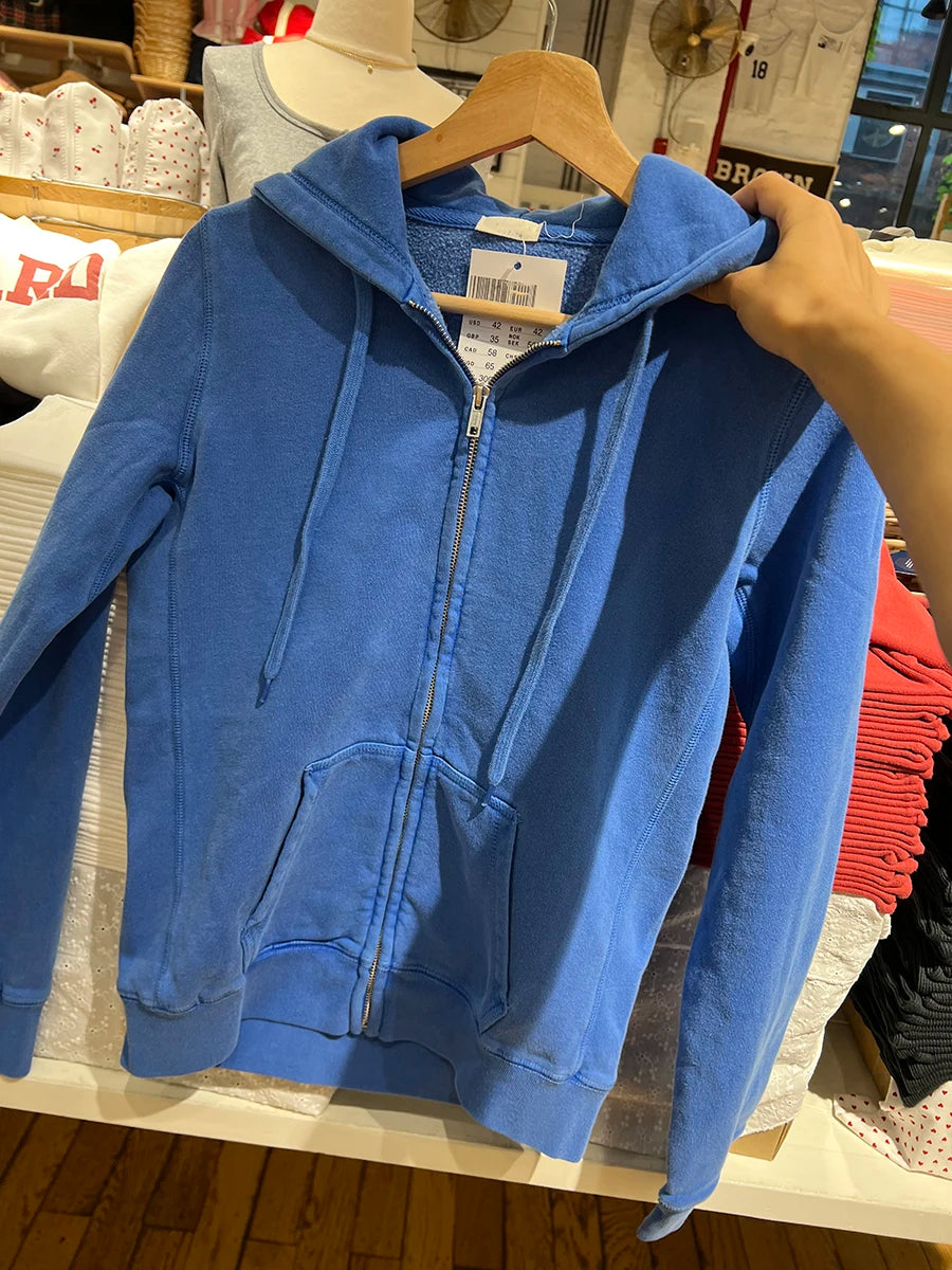 Sweet Electric Blue Zipper Hoodies Women Autumn Pockets Drawstring Hoodie Tops Vintage Loose Preppy Style Y2K Sweatshirts Coat