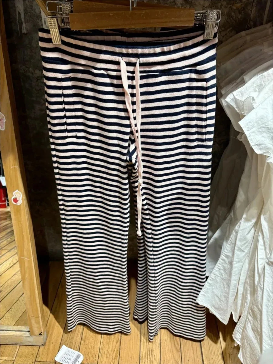 Cute Pink Striped Drawstring Wide Leg Pants Women Cotton Soft High Waist Casual Sweatpant Chic Sweet Preppy Style Y2K Trousers