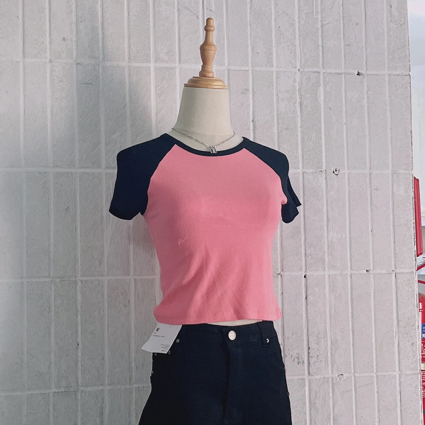Vintage Brown Patchwork Ribbed Crop Tops Female Summer Cotton O-neck Slim Casual Short Sleeve Tee Harajuku Sweet Chic T-shirts