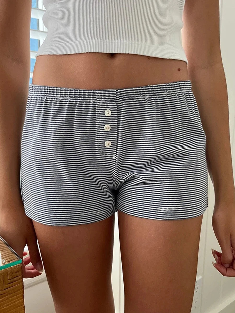 Fashion Striped Buttons Short Pants Women Summer Casual Elastic High Waist Home Underwear Vintage Cute Preppy Style Y2K Shorts