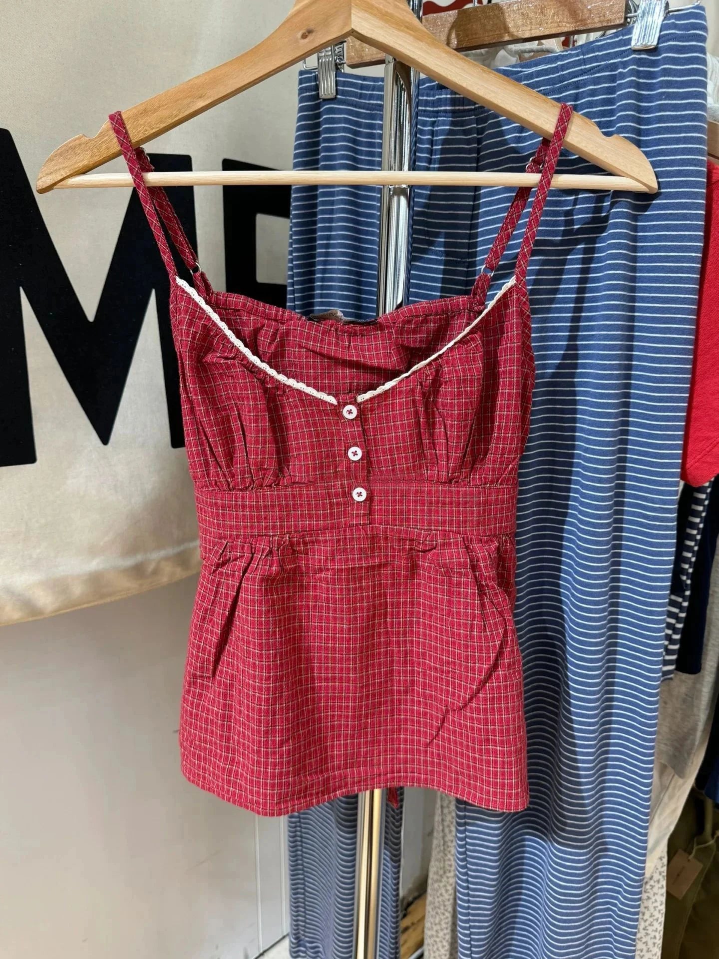 Sweet Pink Stripe Lace-up Tank Top Women Lace Trim Buttons V-neck Cotton Camis Summer Vintage Streetwear Sleeveless Crop Top Y2K