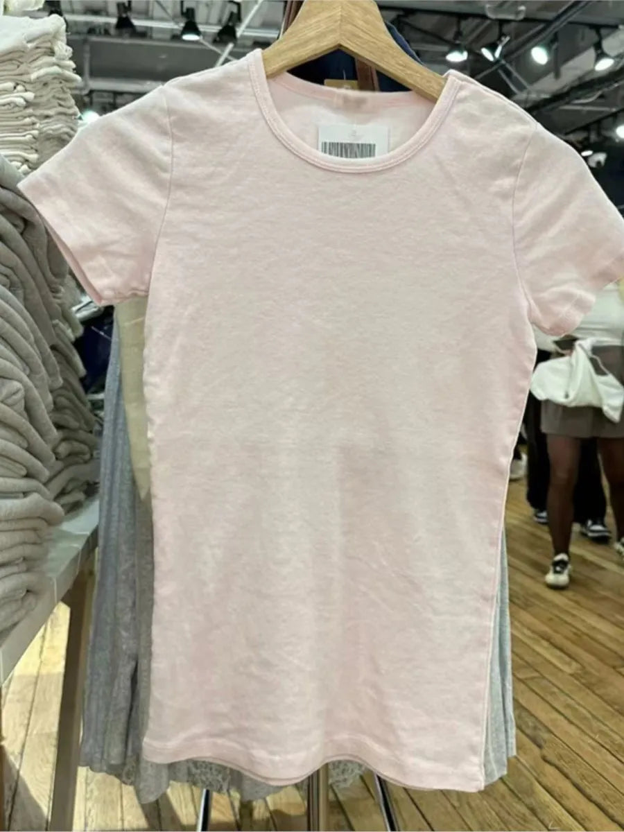 Sweet Pink Basic T-shirt Pant Sets Women New Casual O-neck Short Sleeve Tee+Straight Sweatpant Cute Preppy Style 2 Piece Set Y2K