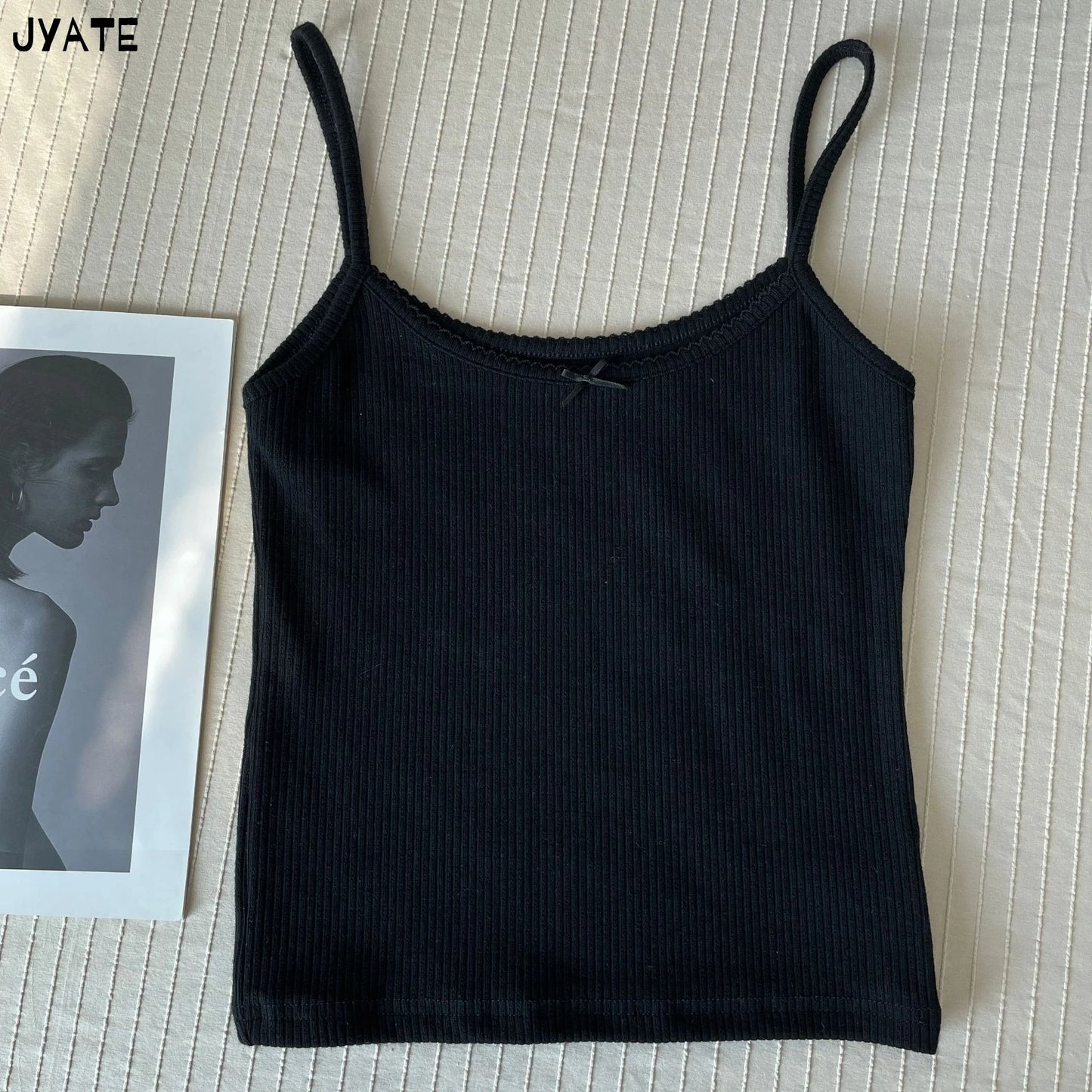 Solid Ribbed Bow O-neck Tank Tops Women Summer New Casual Fashion Slim Sleeveless Cropped Vests Vintage Sweet Cute Camisole Y2K