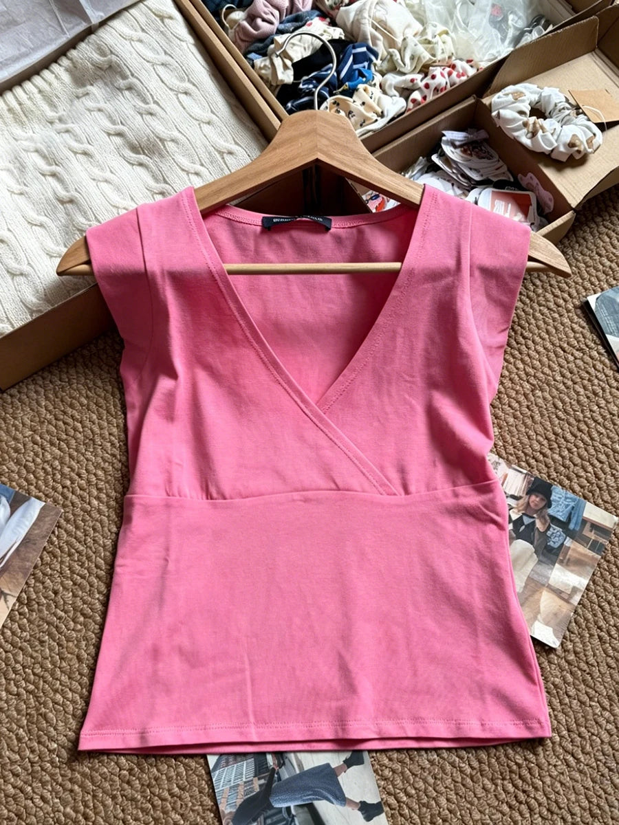 Light Blue Slim Basic T-shirts Woman Summer O-neck Short Sleeve Cotton Tee Shirts Solid Simple Casual All-match Tshirt Tops