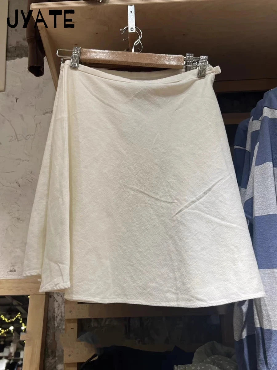 Sweet Cute Side Zipper Linen Mini Skirts Women New Preppy Style Button High Waist A-line Skirt Female Vintage Y2K Chic Falas Y2K