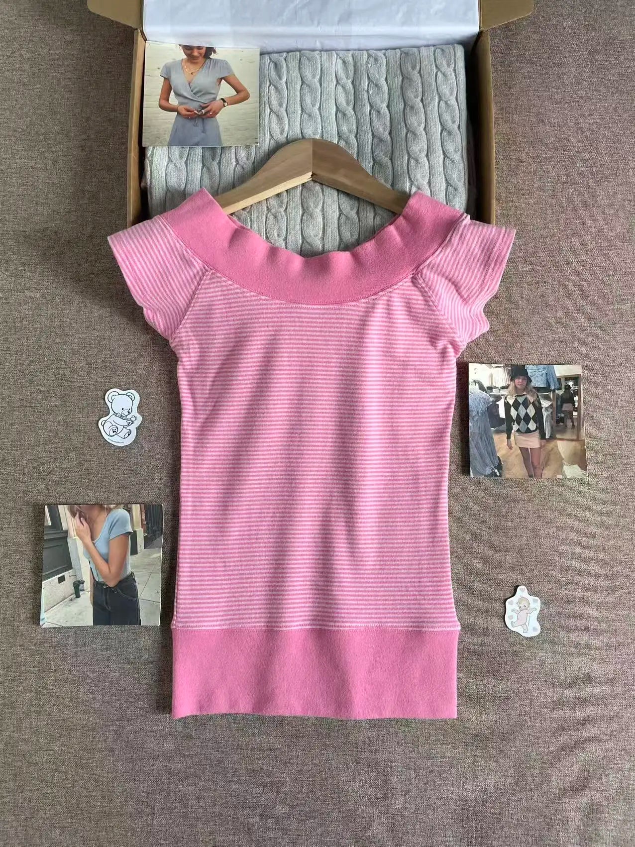 Rose Pink Slash Neck T-shirt Women Casual Preppy Style Slim Short Raglan Sleeve Cotton Tee Shirts Sweet Preppy Style Tshirts Y2K