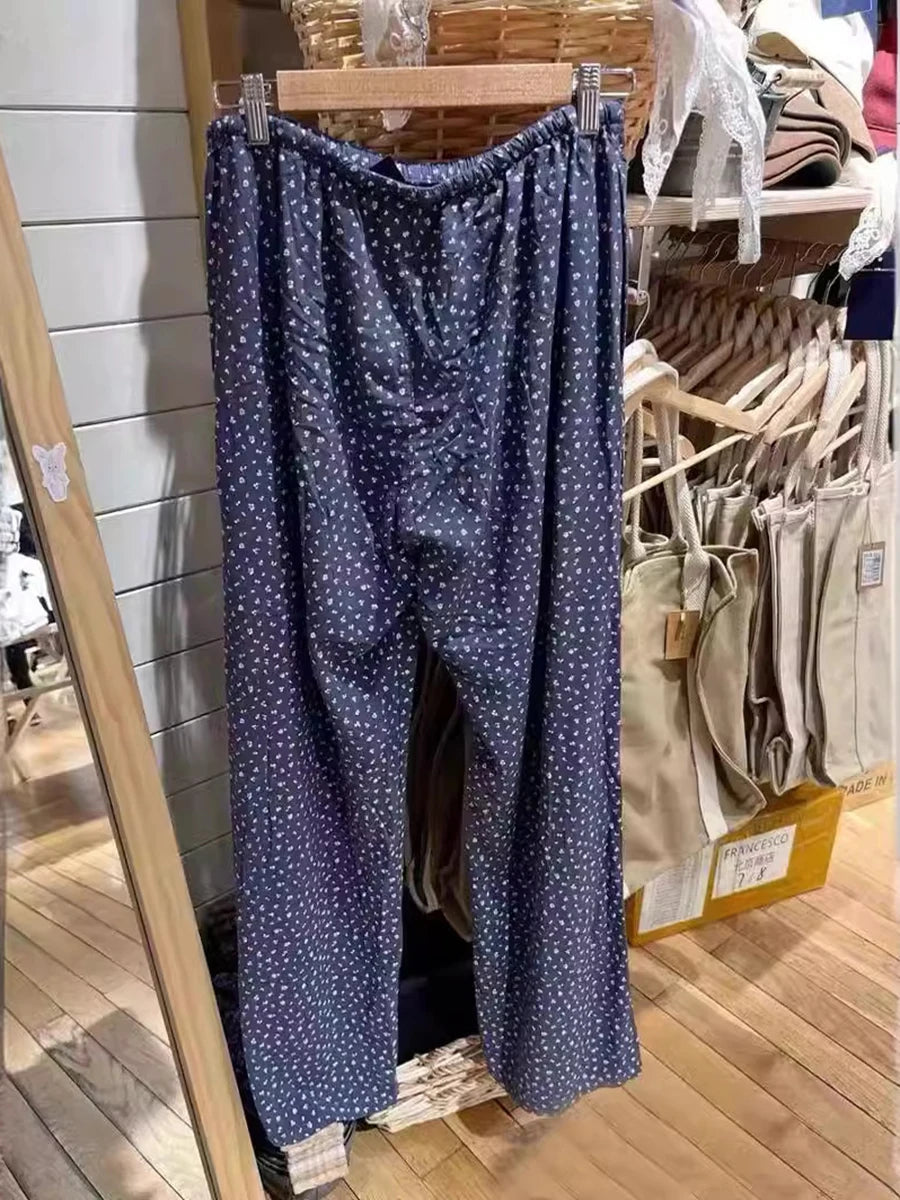 Floral Print Casual Long Pants Women New Chic Cotton Soft Simple Elastic High Waist Trousers Vintage Sweet Cute Sweatpants Y2K