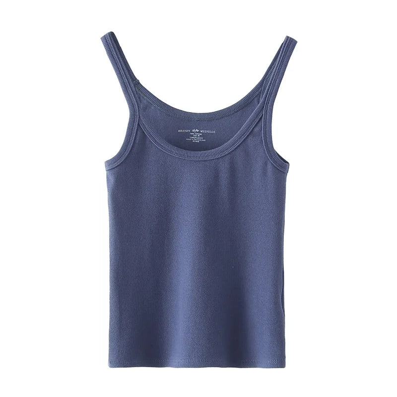 Simple Basic Ribbed Tank Tops Women Summer New Streetwear Casual Slim U-neck Sleeveless Vests Sweet Vintage All-match Camisole
