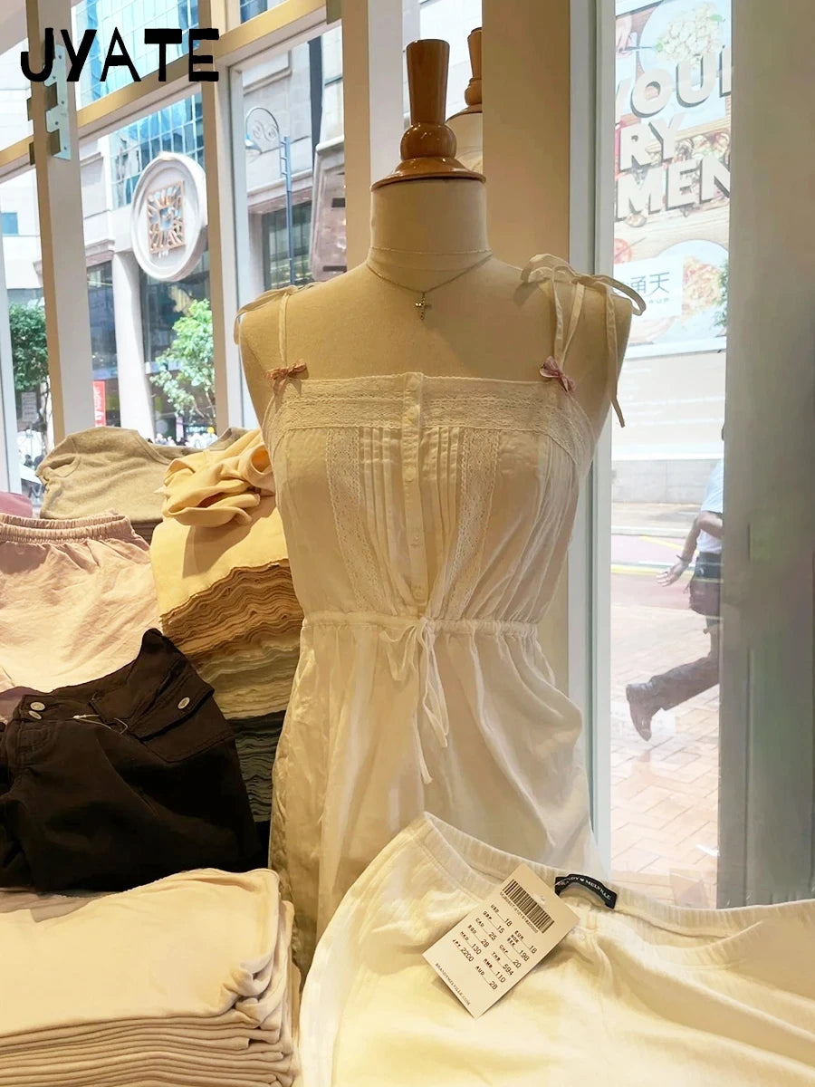 White Lace Trim A-line Dress Women Summer New Cotton Casual Preppy Style Short Vestidos Sweet Casual Preppy Style Mini Dresses