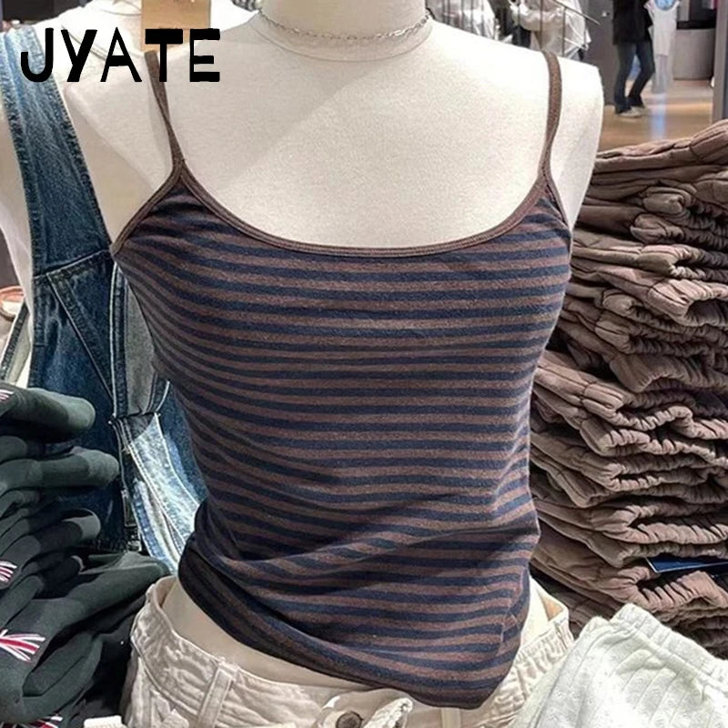 Sweet Slim Pink Striped Camisole Women Summer New Cotton Streetwear Sexy Cute Sleeveless Vests Female Chic Vintage Y2K Tank Tops
