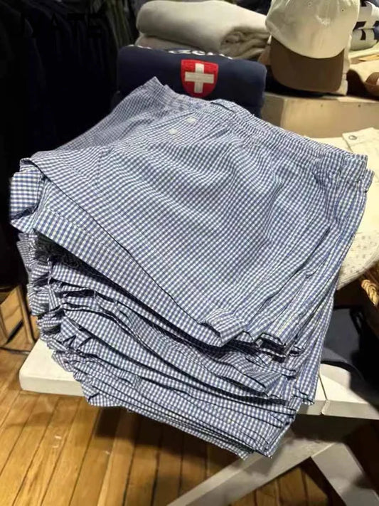 Blue Plaid Print Buttons Short Pant Women Summer New Cotton Street Simple Elastic Waist Home Underwear Vintage Casual Y2K Shorts