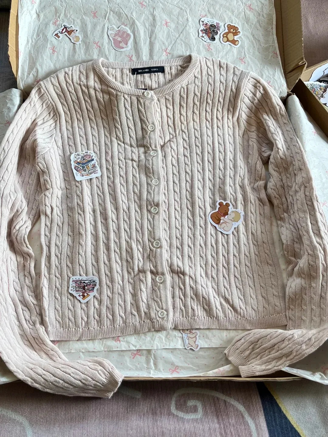Twist flower Knitted Sweater Cardigan Crew Neck Single Breasted Long Sleeve Slim Coat Vintage Streetwear Simple Crop Top Y2K