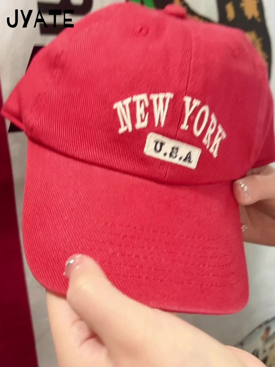 Simple Letter Embroidery Red Baseball Cap Women Streetwear Cotton Soft Sunscreen Hat Femme Vintage Casual Snapback Hats 2024 New