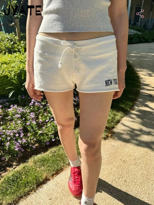 New York Embroidery Simple Short Pants Women Casual Loose Cotton Raw Hem Straight Shorts Vintage Chic Harajuku Sweatshorts Y2K